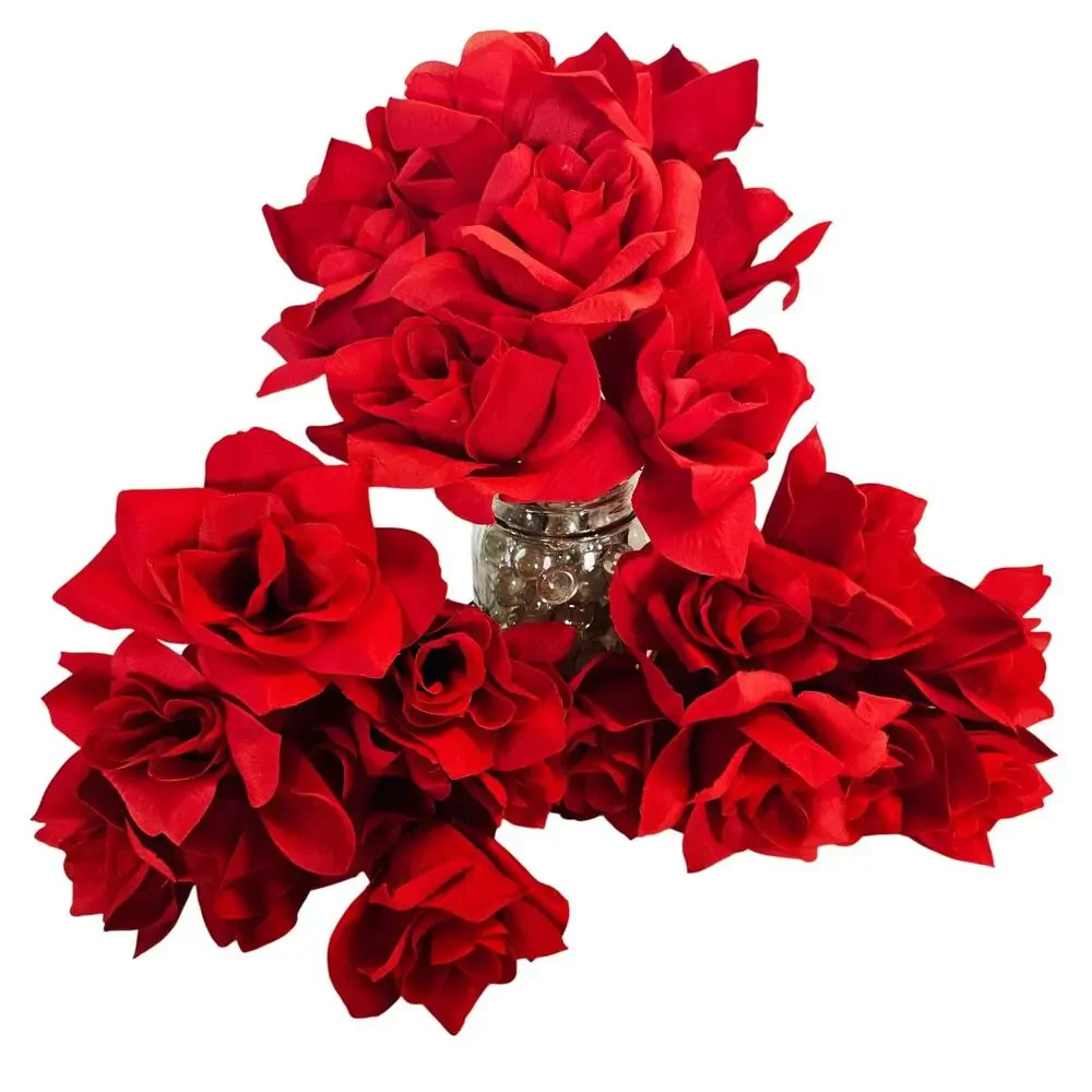 Red Artificial Silk Rose Flowers Wired Stems Wedding Craft 3